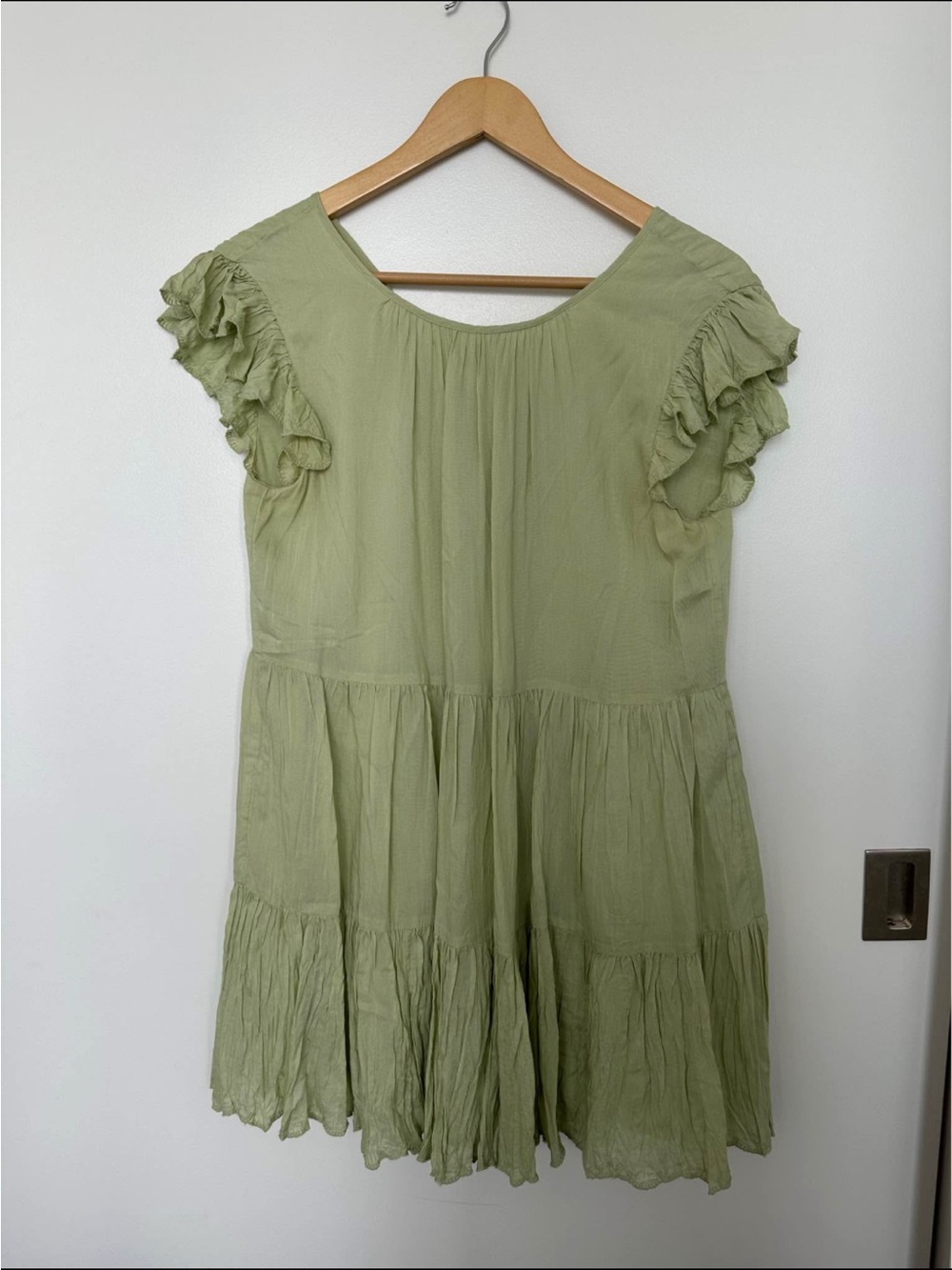 Aritzia Light Sage Ruffle Sleeve Mini Dress